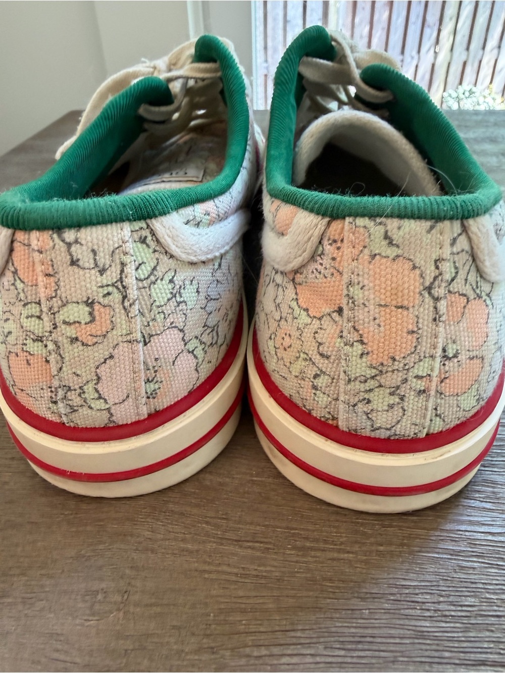 Gucci Floral Canvas Sneakers in Pink, Green and Red-Blue Stripe - Picture 6 of 8